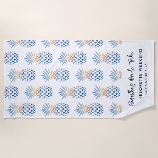 Serviette De Plage Week-end de Fête de Fiançailles Blanc Bleu Ananas (Devant)