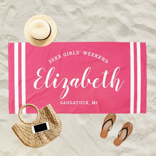 Serviette De Plage Week-end de filles rose chaud Monogramme Nom