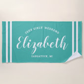 Serviette De Plage Week-end de filles turquoise Monogramme Nom (Devant)