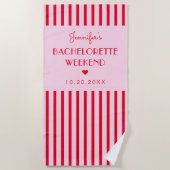 Serviette De Plage Week-end d'enterrement en rose et rayures rouges R (Devant)