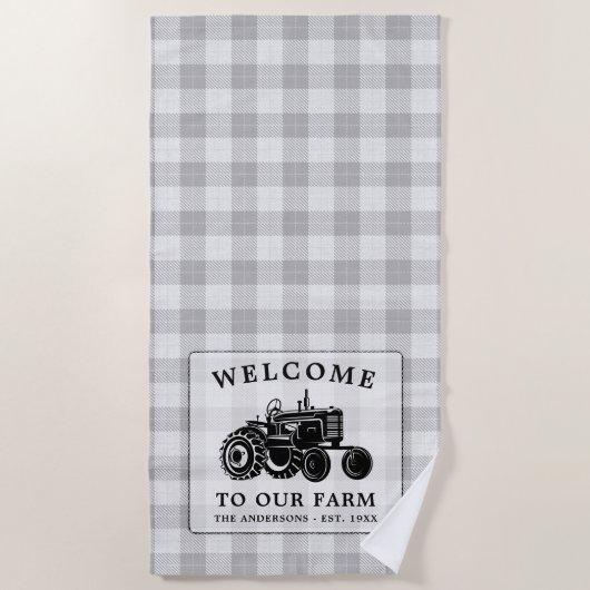 Serviette De Plage Welcome Family Nom Farm Tractor White Plaid (Devant)