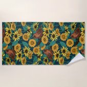 Serviette De Plage Wens et fleurs sur bleu foncé (Devant)