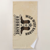 Serviette De Plage Western Cowboy Boots AJOUTER LE NOM Sheriff Spurs  (Devant)