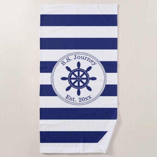 Serviette De Plage Wheel Monogrammed Boat Name de capitaine nautique (Devant)