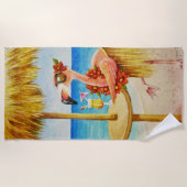 Serviette De Plage Whimsical Beach Babe Flamant rose No 4 Aquarelle A (Devant)