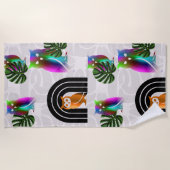 Serviette De Plage Whimsical Boho Owl & Tropical Monstera Leaf (Devant)