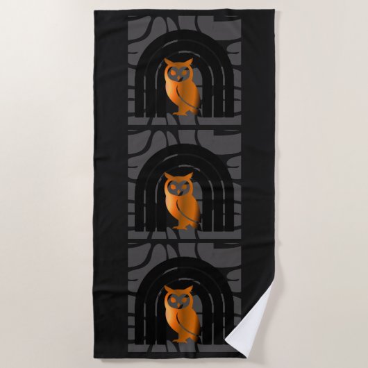 Serviette De Plage Whimsical Boho Owl & Tropical Monstera Leaf (Devant)