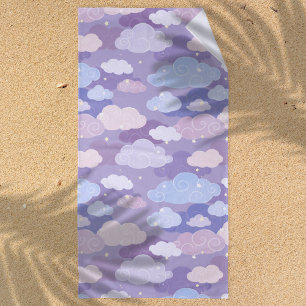 Serviette De Plage Whimsical Pastel Clouds et étoiles Motif