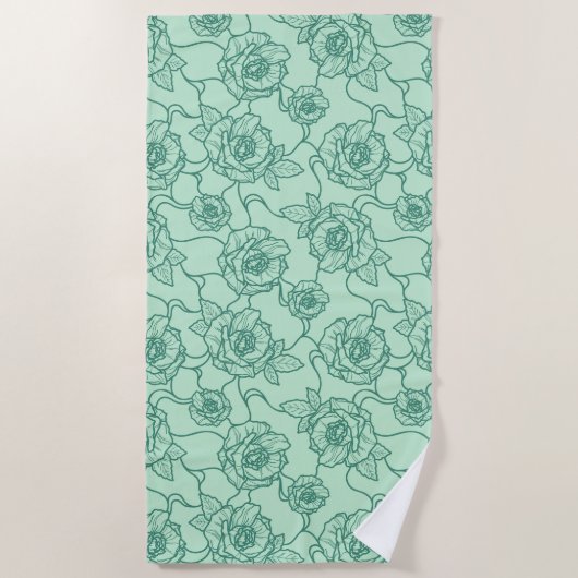 Serviette De Plage Whispers of Rose, Elegant Line Art Floral (Devant)