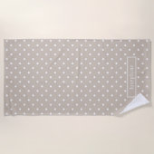 Serviette De Plage White On Beige Polka Dots Pattern With Custom Name (Devant)