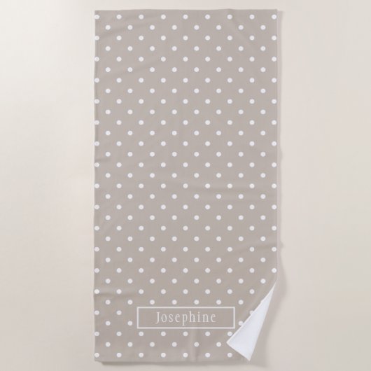 Serviette De Plage White On Beige Polka Dots Pattern With Custom Name (Devant)