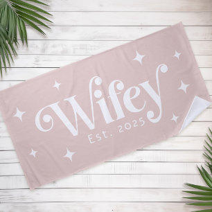 Serviette De Plage Wifey Est année ou nom rétro police blush rose bla