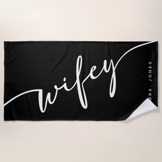 Serviette de plage Wifey noir et blanc, cadeau pou (Devant)