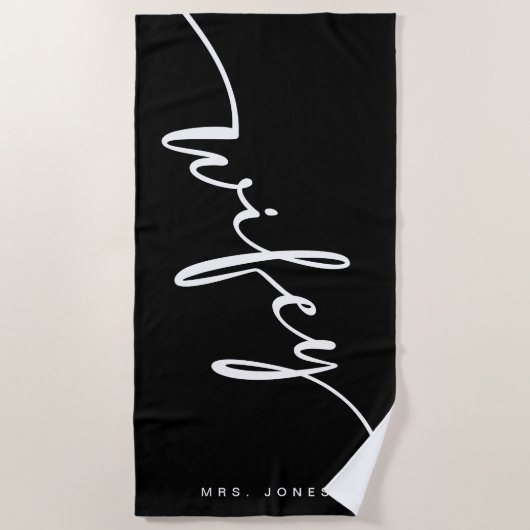 Serviette de plage Wifey noir et blanc, cadeau pou (Devant)