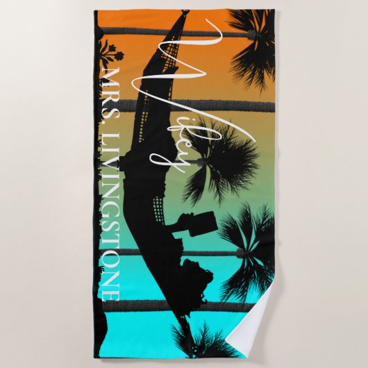 Serviette De Plage Wifey Script, Ajouter Votre Nom, Tropical, Serviet (Devant)