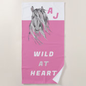 Serviette De Plage Wild at Heart Custom Horse Hot Pink (Devant)