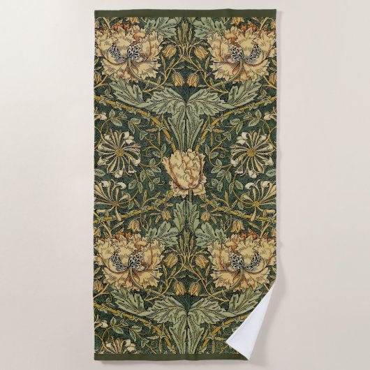 Serviette De Plage William Morris Honeysuckle Vert Floral (Devant)