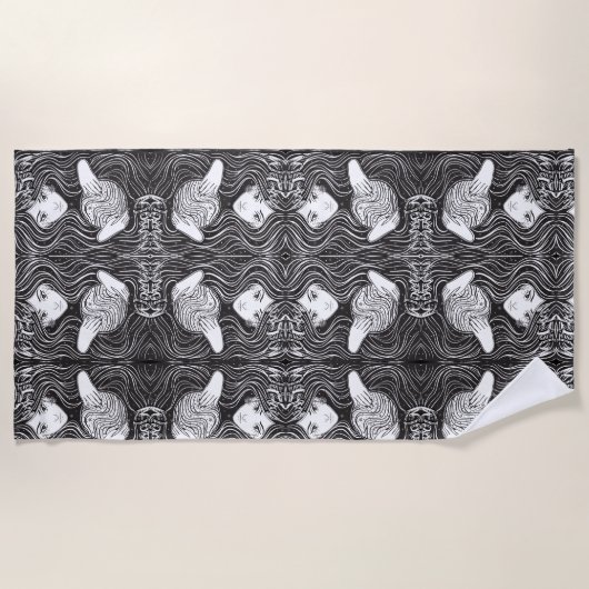 Serviette De Plage Witchy Woman Artistique noir et blanc (Devant)