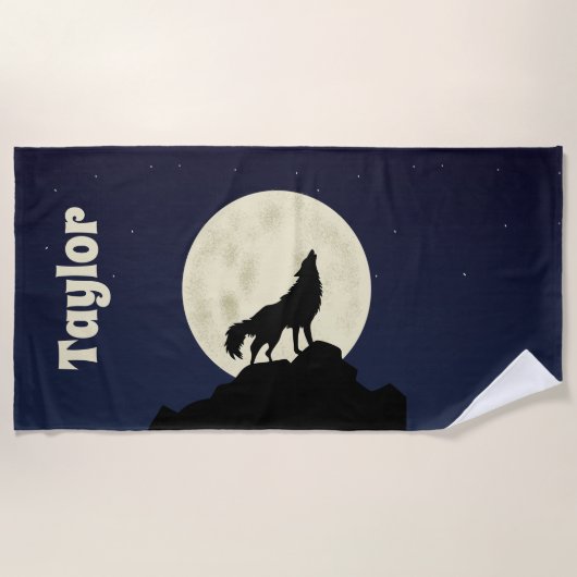 Serviette De Plage Wolf Howling at the Moon Illustration personnalisé (Devant)