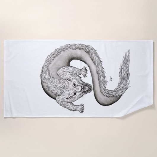 Serviette De Plage Wolfdragon design noir et blanc (Devant)