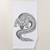 Serviette De Plage Wolfdragon design noir et blanc (Devant)