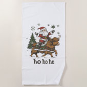 Serviette De Plage Womens Xmas Tree Lighting Santa Riding Highland Co (Devant)