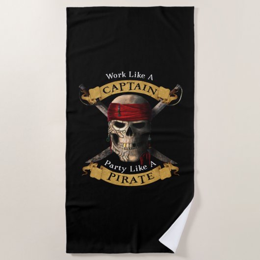 Serviette De Plage Work Like A Captain Party Like A Pirate Skull Joll (Devant)