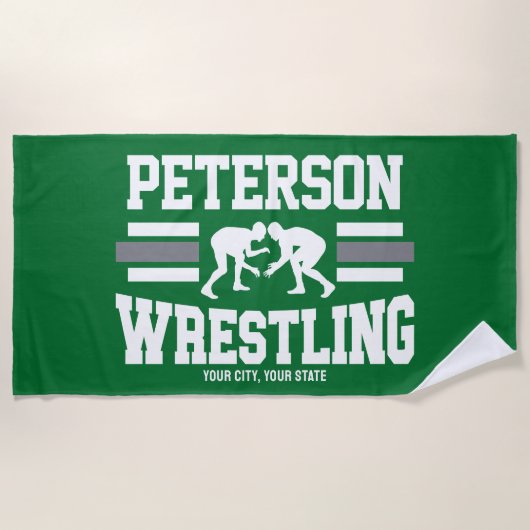 Serviette De Plage Wrestler AJOUTER LE NOM École Athlète Équipe de lu (Devant)