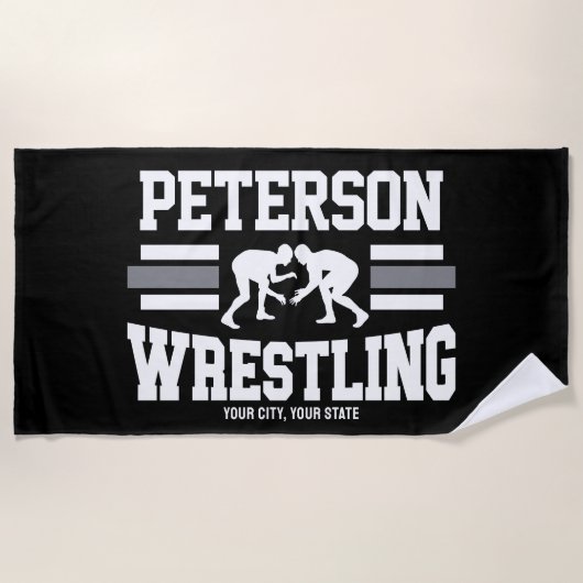 Serviette De Plage Wrestler AJOUTER LE NOM École Athlète Équipe de lu (Devant)