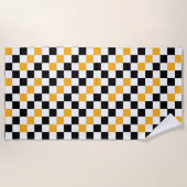 Serviette De Plage Yellow Black White Checkered Pattern Design  (Devant)