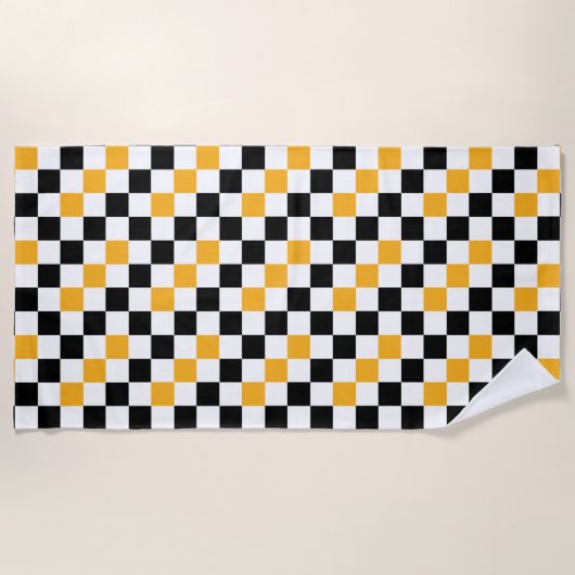Serviette De Plage Yellow Black White Checkered Pattern Design  (Devant)