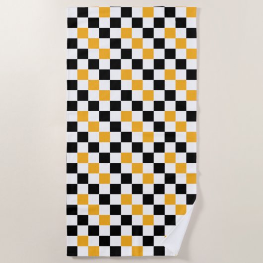 Serviette De Plage Yellow Black White Checkered Pattern Design  (Devant)
