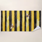 Serviette De Plage Yellow Gold Black Stripes Honey Bee  (Devant)