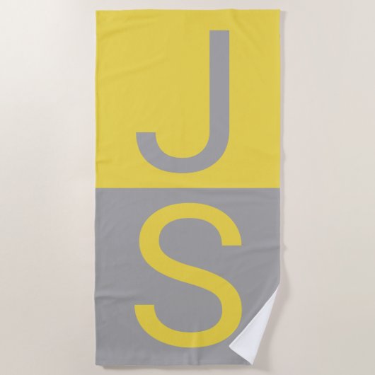 Serviette De Plage Yellow & Grey Modern Initials monogram (Devant)