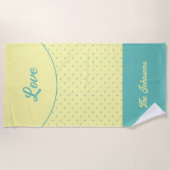 Serviette De Plage Yellow Mid Century Turquoise Points Rétro Aimer (Devant)