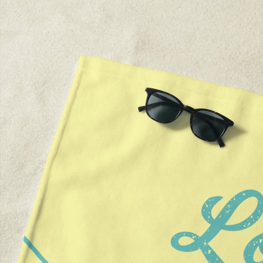 Serviette De Plage Yellow Mid Century Turquoise Points Rétro Aimer (En situation)
