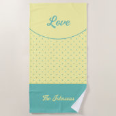 Serviette De Plage Yellow Mid Century Turquoise Points Rétro Aimer (Devant)