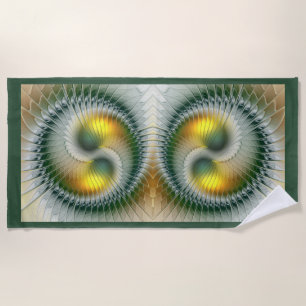 Serviette De Plage Yin Yang Vert Jaune Abstrait coloré Fractal