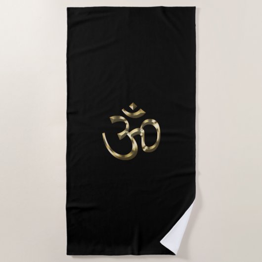 Serviette De Plage Yoga, Om Aum Icon, Symbole hindouiste, or noir (Devant)
