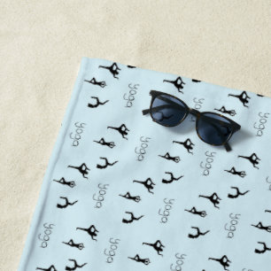 Serviette De Plage Yoga pose et texte motif sur bleu
