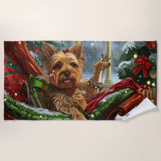 Serviette De Plage Yorkshire Terrier Chien Fête de Noël (Devant)