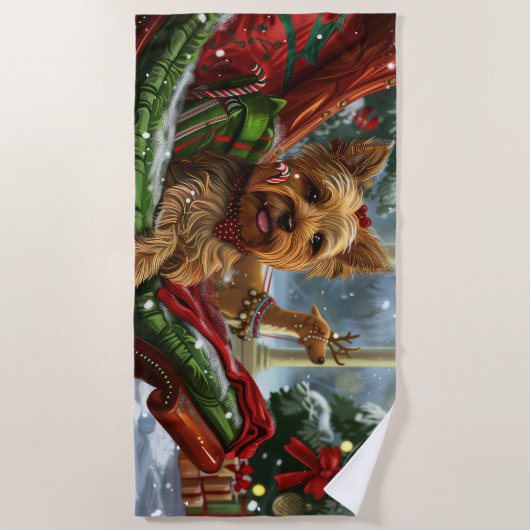 Serviette De Plage Yorkshire Terrier Chien Fête de Noël (Devant)