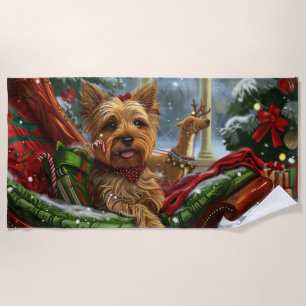 Serviette De Plage Yorkshire Terrier Chien Noël Festif