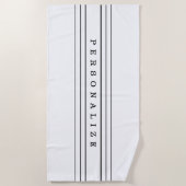 Serviette De Plage Your Custom Text & Modern Stripes | Black & White (Devant)