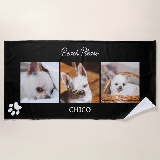 Serviette De Plage Your pet dog chihuahua custom photos collage name (Devant)