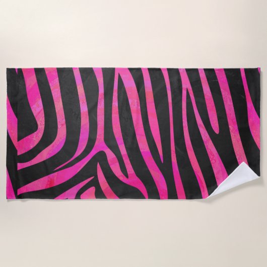 Serviette De Plage Zebra noir et rose chaud (Devant)