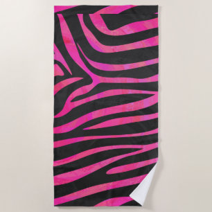 Serviette De Plage Zebra noir et rose chaud