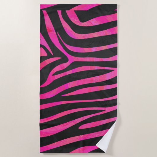 Serviette De Plage Zebra noir et rose chaud (Devant)