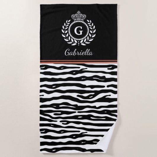 Serviette De Plage Zebra Stripes Laurel Wreath Couronne Noir Blanc No (Devant)