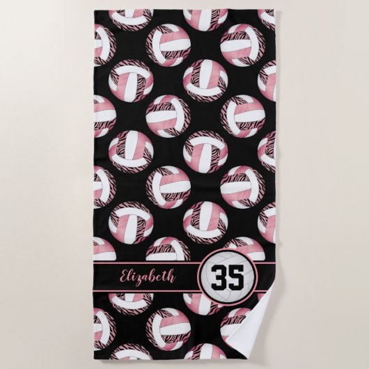 Serviette De Plage zèbre raypes sauvage rose sport filles volleyball (Devant)